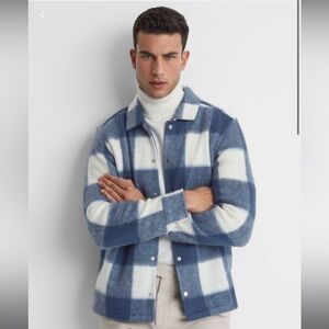 Reiss “Scott brushed check over shirt” blue and white plaid jacket